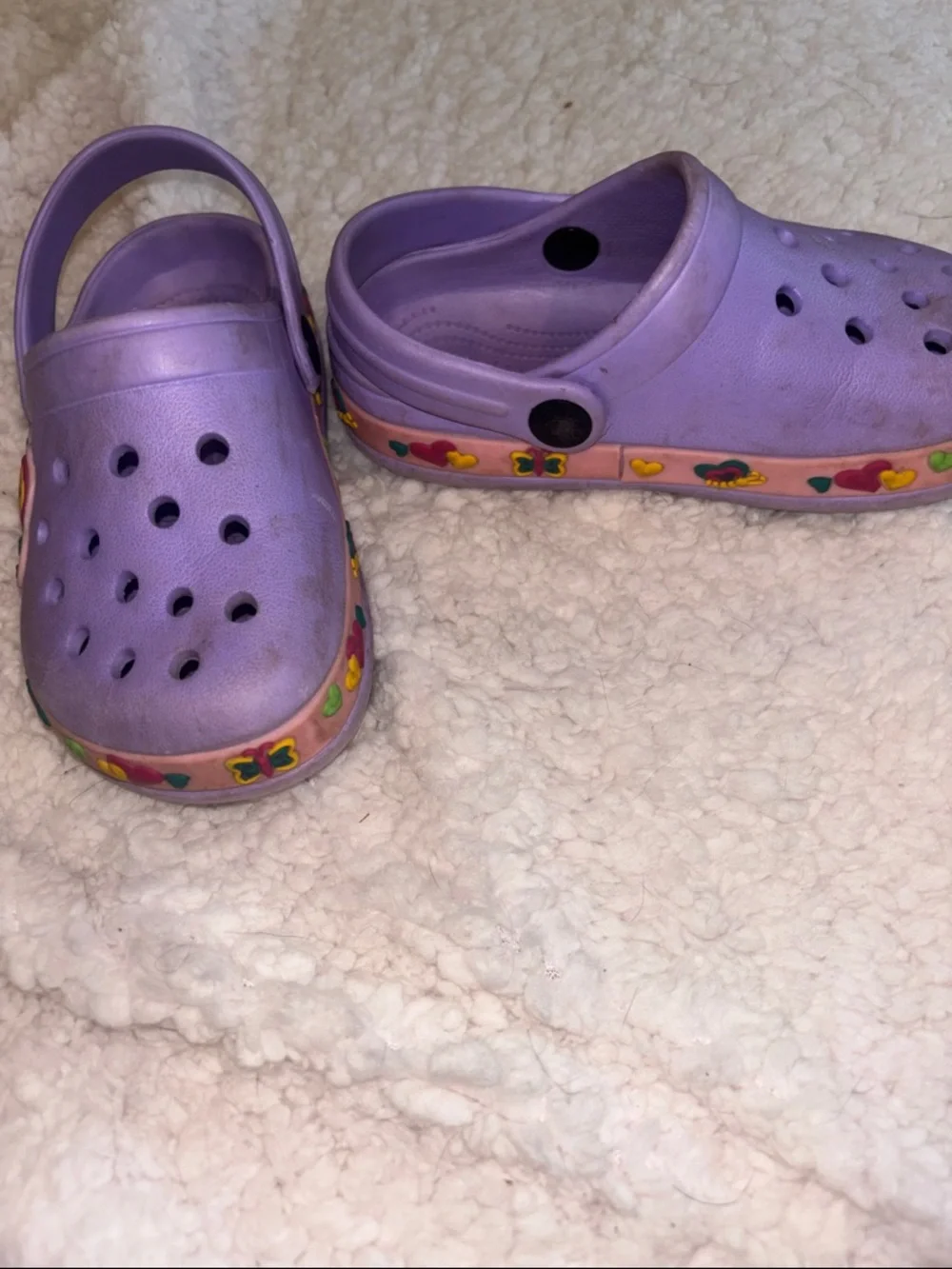 👟3/$10 - Kids Purple Slip-On Clog Shoes with Heart & Butterfly Trim